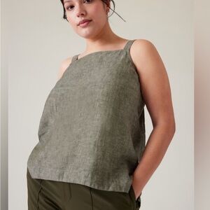Athleta NWOT Olive Linen Square-Neck Tank Top Bohemian XL resortwear cottagecore